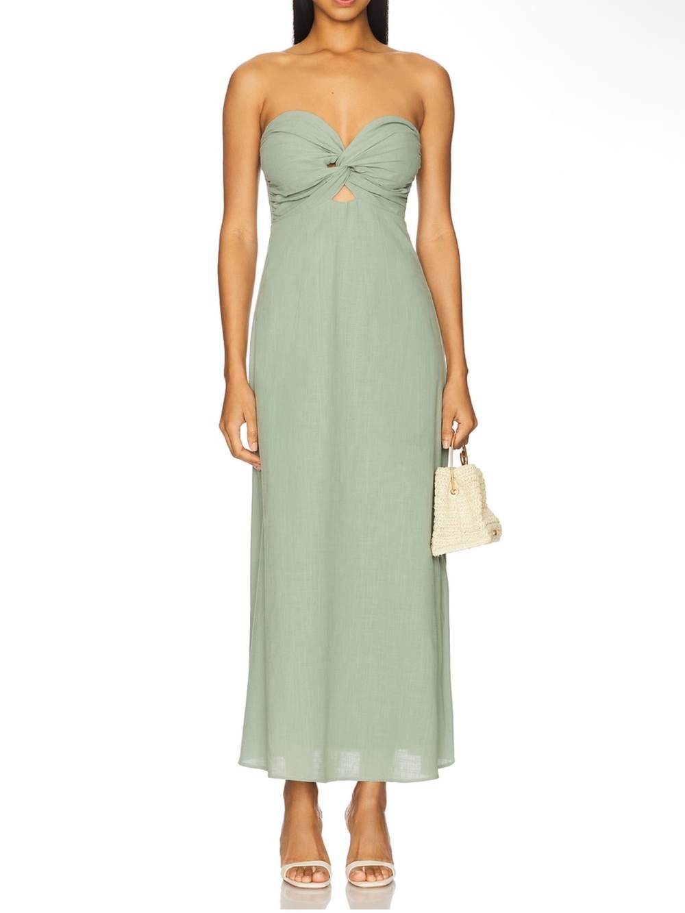 SNDYS × REVOLVE Lilly Strapless Twist Midi Dress in Sage Green Size Medium